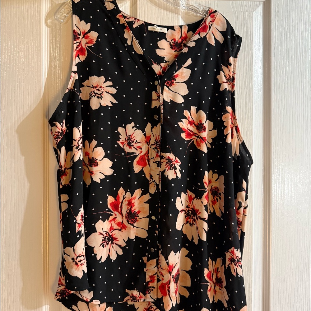 Maurices Black and Pink Floral Sleeveless Blouse
